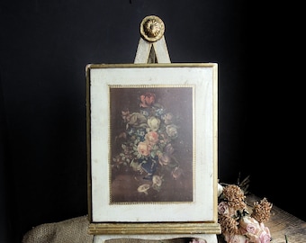 Vintage Italian Florentine Wood Plaque Picture of Roses / Italian Wall Plaque