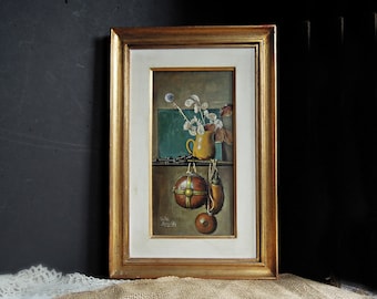 Vintage Walter Benoldi (1914 - 1985) Oil Painting Still Life /  Signed Oil Painting / Gold Frame