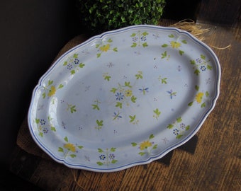 Vintage French Limoges Platter / Pink & Blue Floral Pattern / Oval Platter