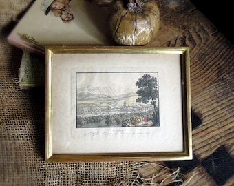 Antique Gold Wood Rectangular Picture Frame / Antique Frame / Color Lithograph Print