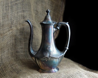 Antique 1920s Silver Plate Tea Pot / Wade Park Manor Cleveland Ohio Reed & Barton Silver / Coffee Pot Hotel Ware