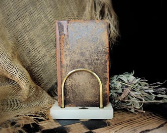 Vintage Desk Organizer / Letter Caddy / Small Book Stand / Brass and Onyx Marble