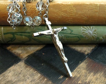 Vintage Chapel Sterling and Crystal Rosary / Crucifix / Cross / Religious Reliquary