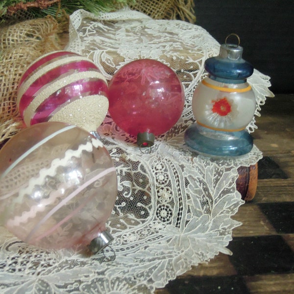 Four Vintage Christmas Ornaments Antique Christmas Unsilvered Glass Ornaments Shiny Brite German Ornaments