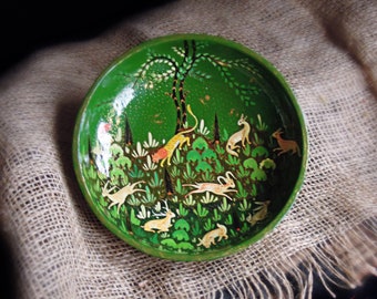 Vintage Kasmir Bowl Hand Painted Paper Mache Lacquered Bowl