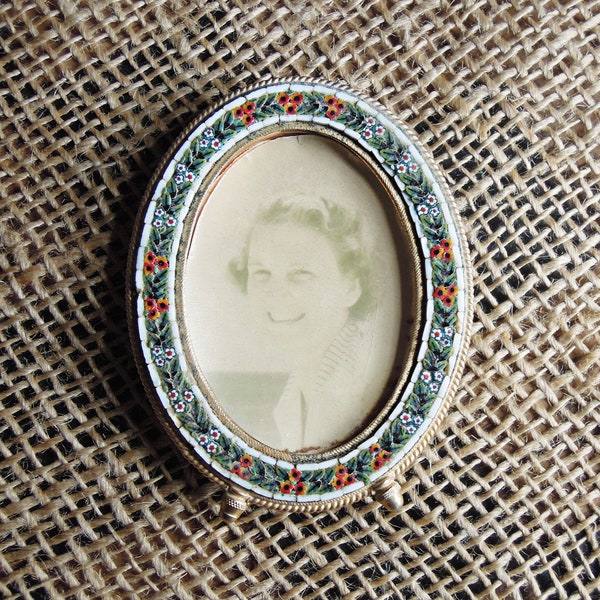 Antique Vintage Micro Mosaic Oval Picture Frame / Italian Frame / Mosaic Picture Frame / Millefiori