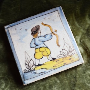 Vintage French Faience Tile / Nevers Earthenware Decorative Wall Tile / Kitchen Trivet