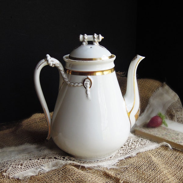 Vintage Haviland Limoges French Coffee Pot Chocolate Pot / Antique Gold Rope Wedding Ring Haviland Limoges French Coffee Pot Gold Encrusted