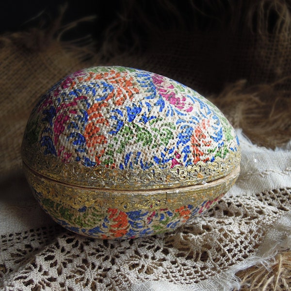 Vintage Papier-Mâché English Egg Candy Holder / Textured Egg with Original Filling / Made in England