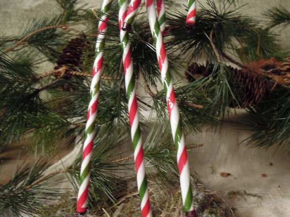 Vintage Style Candy Cane Stripe Glass Ornament Set 3Red White Retro Antique 