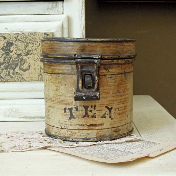 Fabulous Vintage Tea Tin / Tea Canister / N & L / Patina Plus / Urban Industrial / Farmhouse Chic