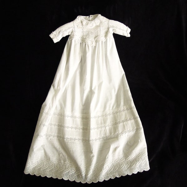 Antique Baptism Gown & Slip / White Christening Gown Christening Robe and Slip / Boys Girls White Lace Dress