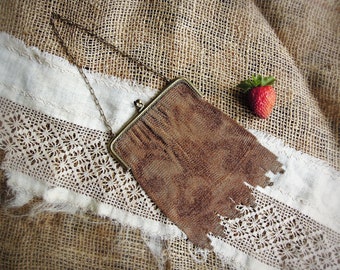 Antique Edwardian Brown Metal Mesh Coin Purse Wristlet / Chain Reticule Handbag