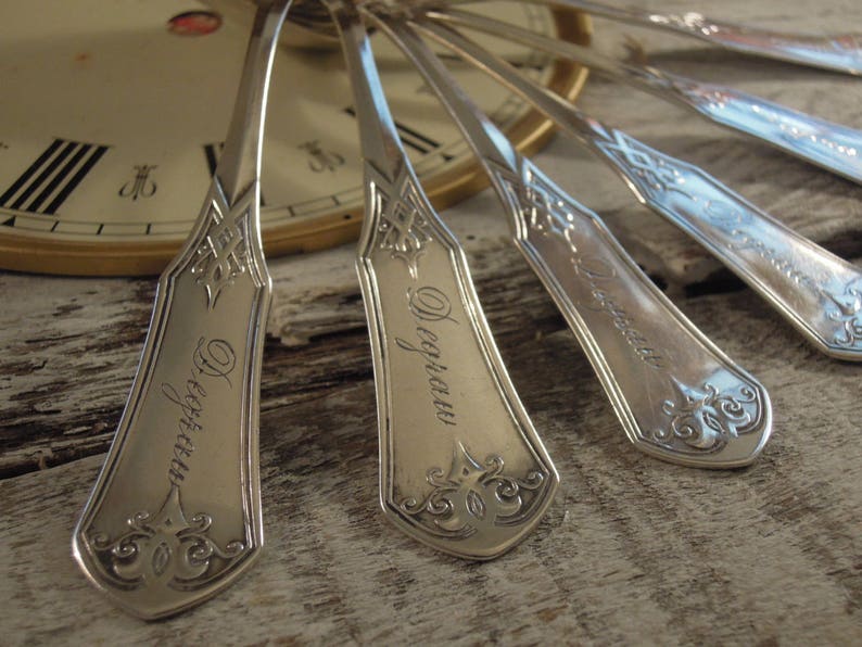 7 Antique 1867 Sterling Silver Spoons Victorian Flatware Teaspoons