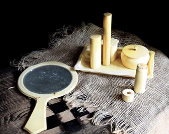 Vintage Celluloid Vanity Set, Boudoir Dresser Decor