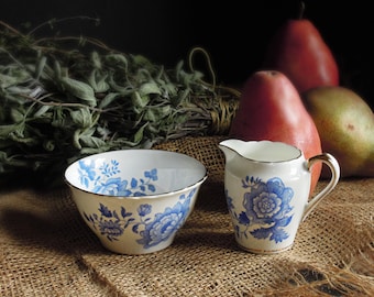 Vintage Creamer and Sugar / Victoria C & E Bone China / Mandarin Pattern / English Serving / Tea Time Cartwright and Edwards