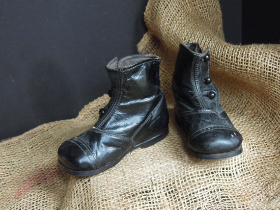 Antique Victorian Children's Edwardian Shoes / Bl… - image 9