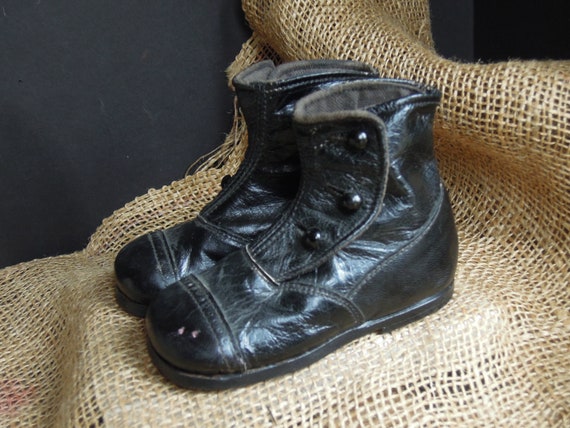 Antique Victorian Children's Edwardian Shoes / Bl… - image 8