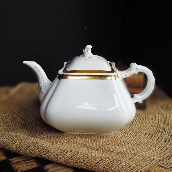 Vintage Haviland Limoges French Teapot / Vintage White & Gold Encrusted Teapot