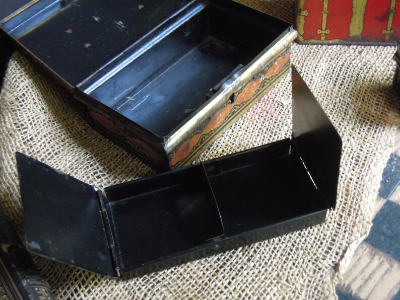 Vintage Black Cash Boxes & Tea Tin England Antique English Small Cash ...
