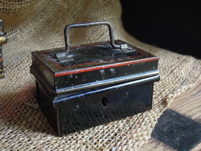 Vintage Black Cash Boxes & Tea Tin England Antique English Small Cash ...
