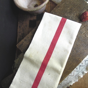 Vintage Classic Red Striped French Linen Dish Towel Torchon Red Stripes