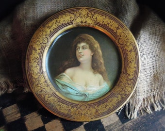 Antique Tin Portrait Plate Royal Vienna / Royal Saxony