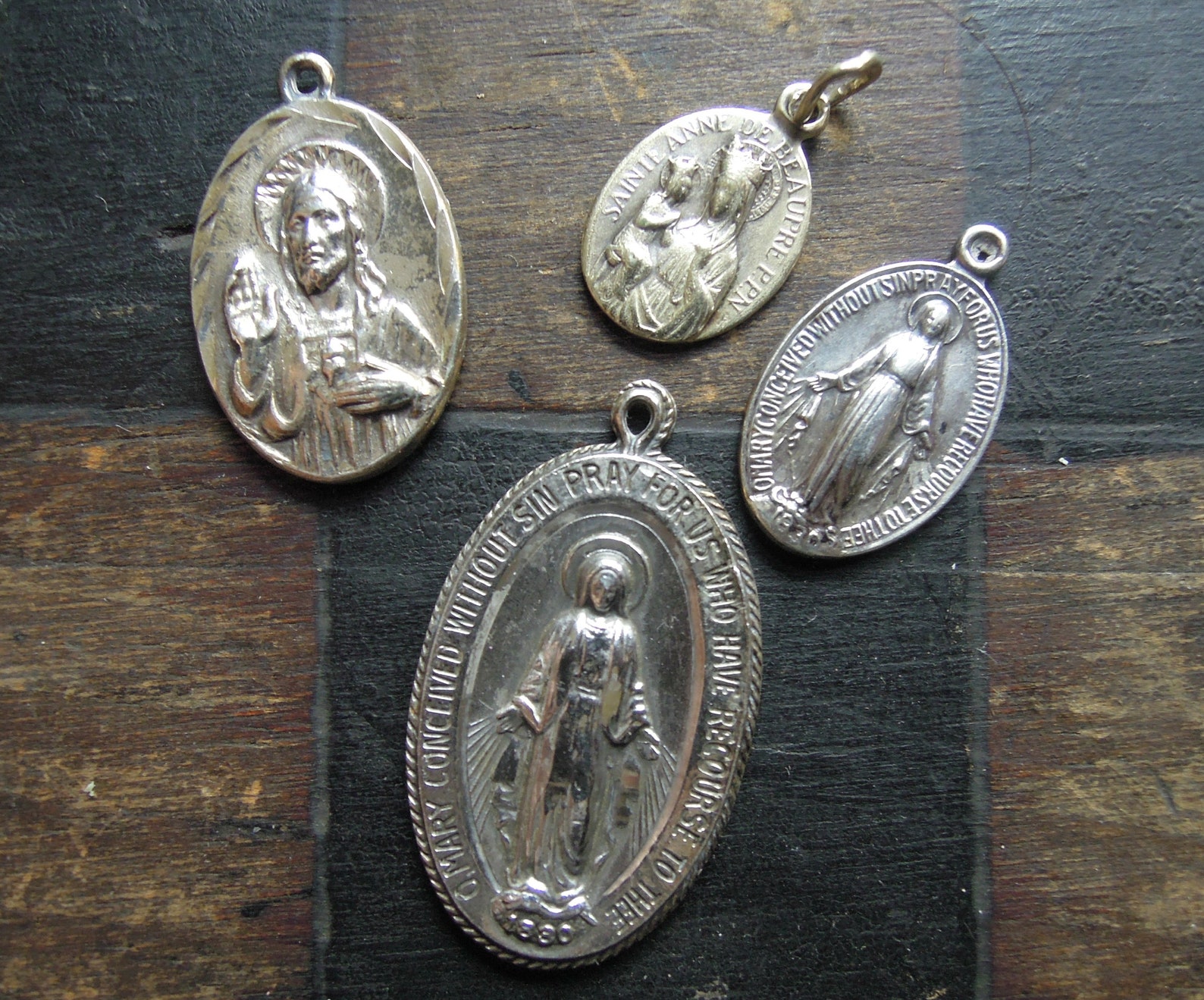 Four Vintage Sterling Religious Medallions / Catholic relics / Etsy
