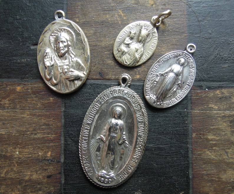Four Vintage Sterling Religious Medallions / Catholic relics / Etsy