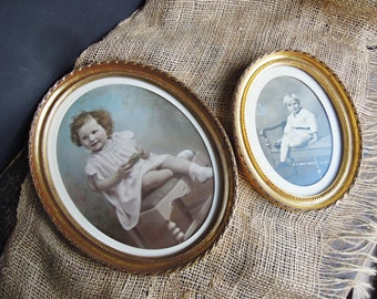 Two Vintage Oval Italian Gold Gilt Frames with pictures / Matching Frames one Smaller / Framed Grosse Pointe