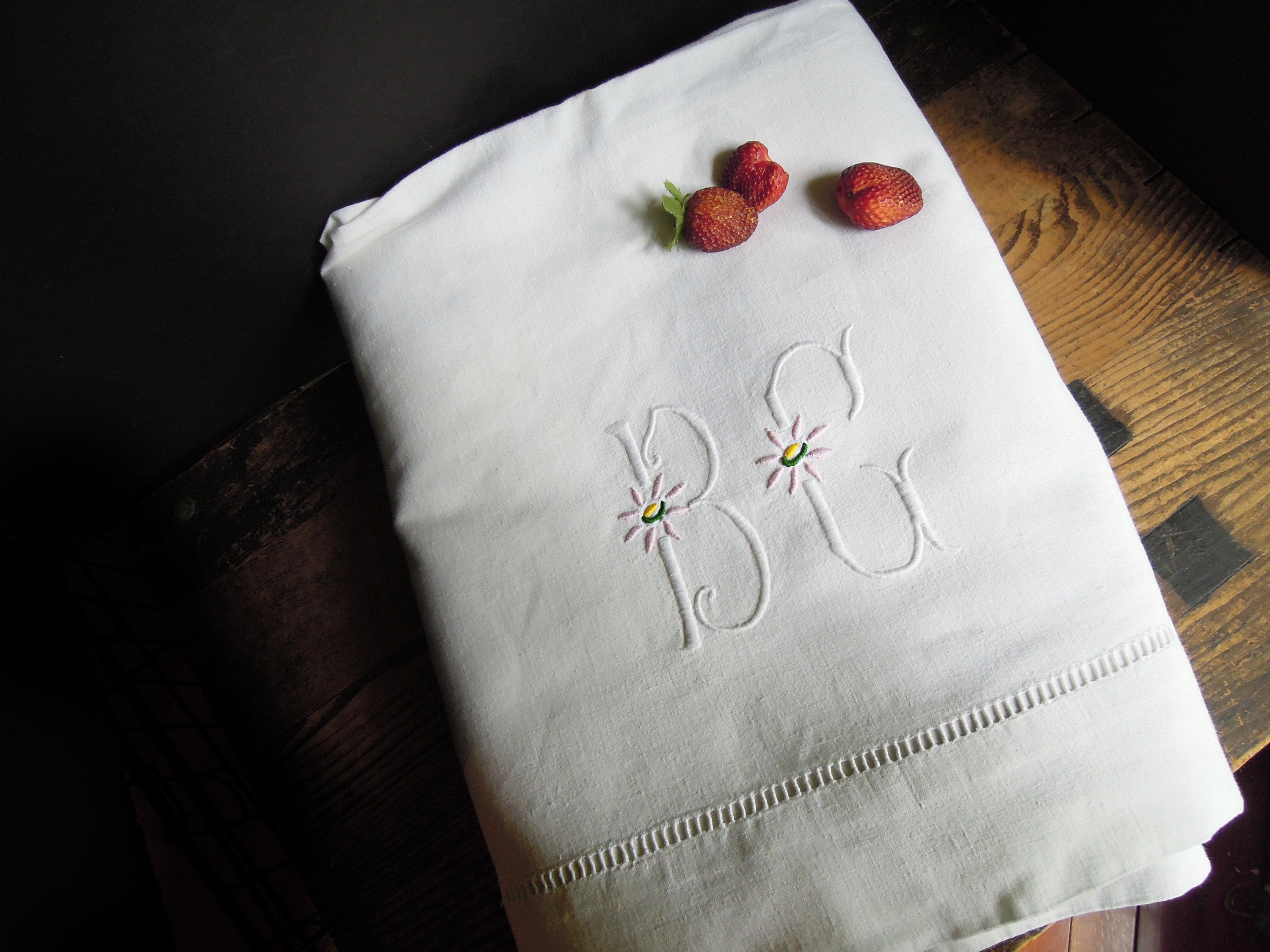 Antique Monogram Linen Sheet - Etsy