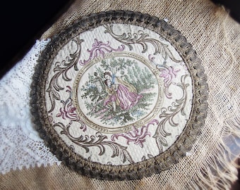 Vintage Antique Doily Brocade Metallic Trim Doily / Tea Doily / Antique Round Table Topper Doily