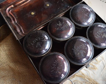 Antique Spice Canister / Victorian Rustic Kitchen / Storage Box / Primitive Spice Caddy / Urban Industrial Tin Box