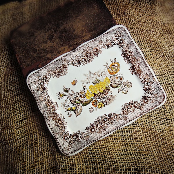 Antique Small Plate Brown Transferware Ironstone Mason"s England / English Transferware :"Ascot" Pattern