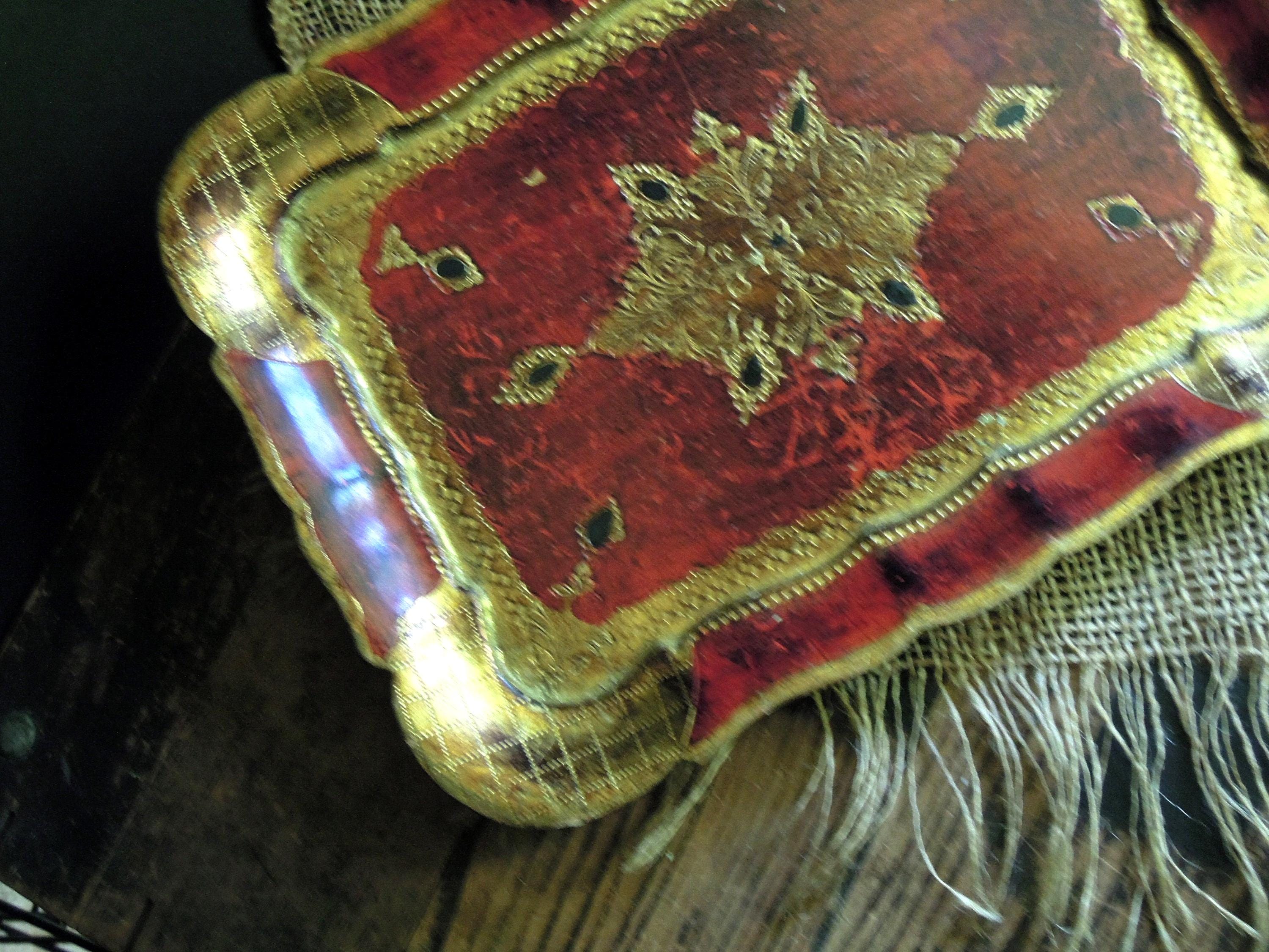 Vintage Wood Italian Red and Gold Gilt Florentine Tole Tray / Wood Tray ...