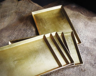Six Vintage Gold Rectangular Resin Oban Trays / Original Box
