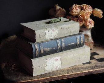 Set of Three Vintage Wood Book Safe Trinket Box / Book Box / Library Storage / Jewelry Box Storage Box / Faux Book Box