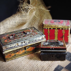 Vintage Black Cash Boxes & Tea Tin England Antique English Small Cash ...
