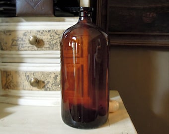 Vintage Antique Large Brown Apothecary Bottle / Amber / Halloween Decor / Pharmacy Bottle