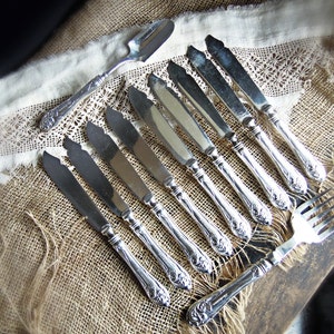 Antique Fork & Knife Serving Fish Set Mother of Pearl Handles Aesthetic  Period