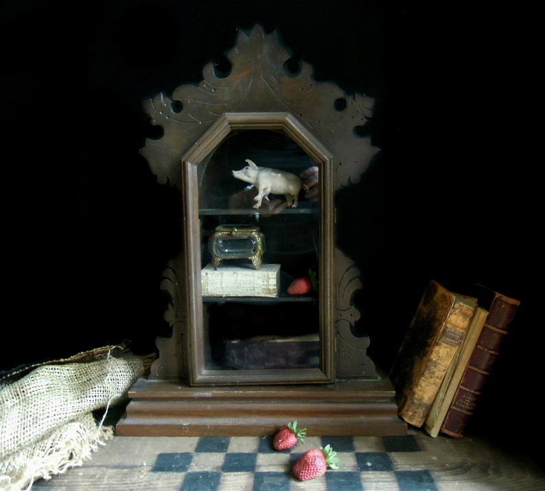 Antique Clock Curio Cupboard Victorian Wood Clock Cabinet Storage Box Wall Cupboard Display Cabinet Rustic