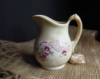 Vintage English Ironstone Pitcher with pink floral Design / Milk Pitcher / Juice Ewer / Gravy pitcher