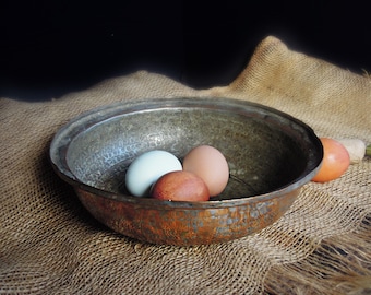 Antique Bowl Hammered Copper Bowl Tinned Copper Bowl / Fruit Bowl Display Bowl