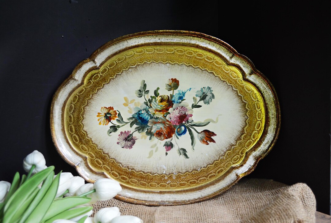Vintage Tole Italian Florentine Wood Tray Gold Gilt / Wood Tray / Hand ...