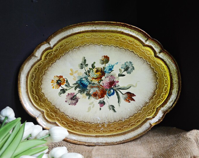 Vintage Tole Italian Florentine Wood Tray Gold Gilt / Wood Tray / Hand ...