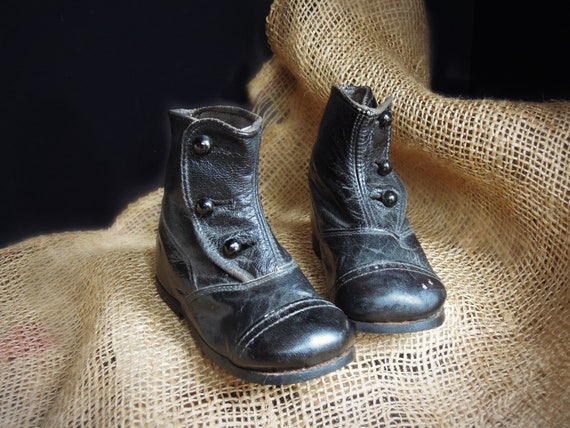 Antique Victorian Children's Edwardian Shoes / Bl… - image 1