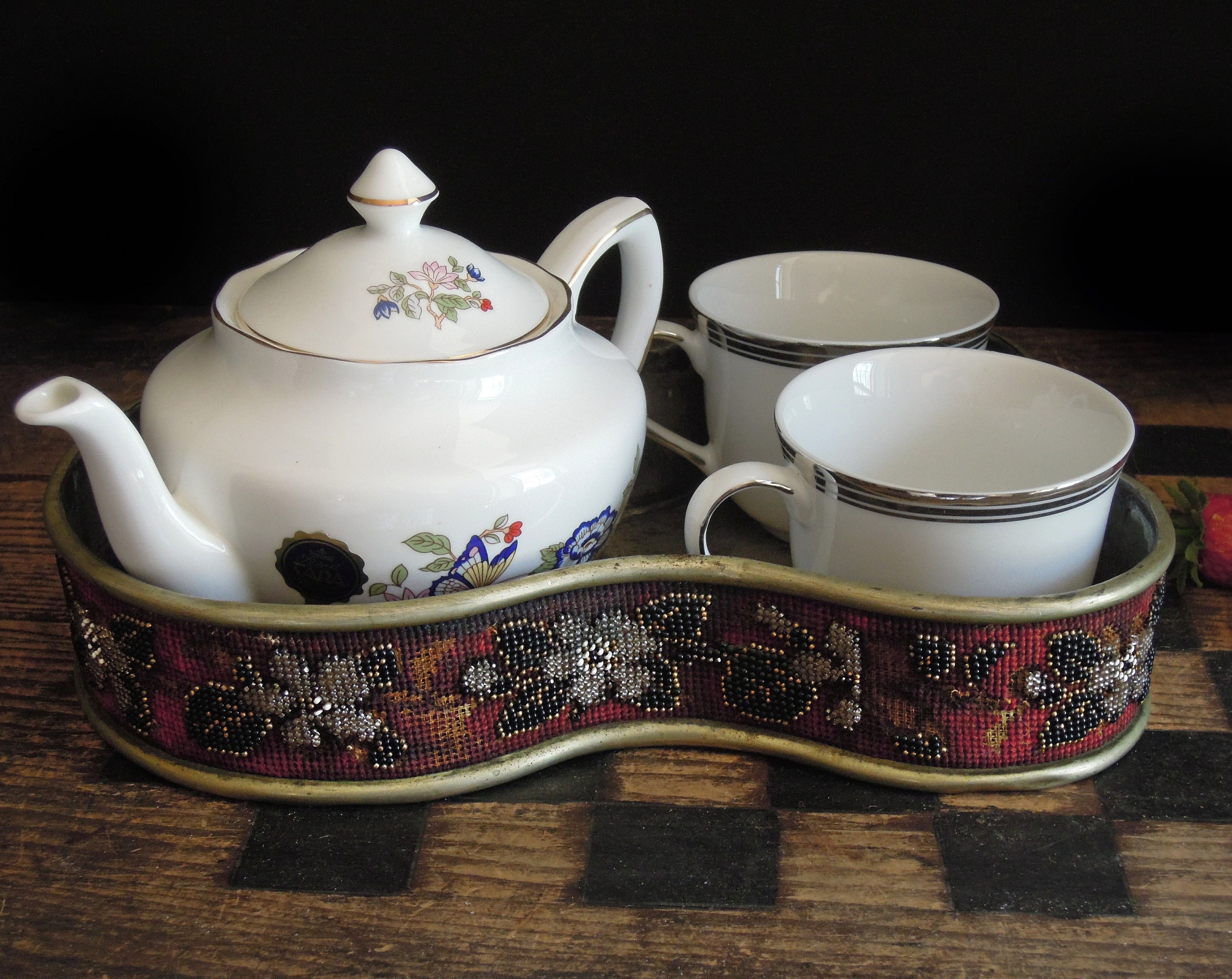 Antique English Victorian Beaded Tea Tray / Victorian Drink Etsy