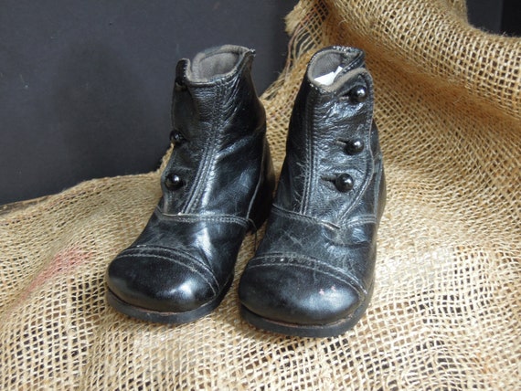 Antique Victorian Children's Edwardian Shoes / Bl… - image 7