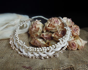 Antique Wax Tiara Bridal Wax Orange Blossom Buds Wedding Crown / Bride's Wax & Silk Flowers Braided Silk Hair Tiara  1890s-1910s