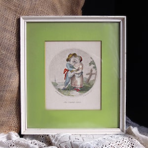 Antique 19th Century French Lithography Print & Frame / "Ma chère amie" "My dear friend"